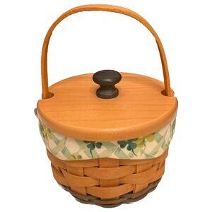 Longaberger 2001 Shamrock Basket–4.5"x4.5"x6.5" w/ Lid, Fabric Liner & Protector
